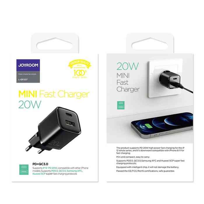 Joyroom Jr-QP207 20W Dual Port PD+QC3.0 Mini Fast Charger Adapter (EU)